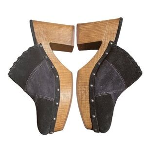 NINE WEST PLATFORM Chunky Wood Heeled Wedge SIZE 10 multi colored suede.